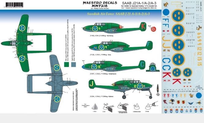 Maestro Models MMMD7218 Saab J21A-1/A-2/A-3 decals 1/72