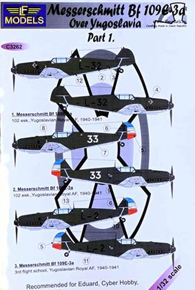 Lf Model C3262 Decals Bf 109E3a o.Yugoslavia (EDU,TRUMP) I. 1/32