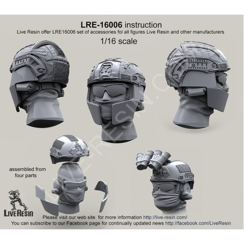 LiveResin LRE16006 Crye Airframe helmet with cover and choops with head, scale 1/16