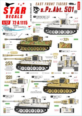 Star Decals 72-A1115 East Front Tigerss.Pz.Abt. 501 1943-44Tiger I and Befehls-Tiger I Mid production 1/72