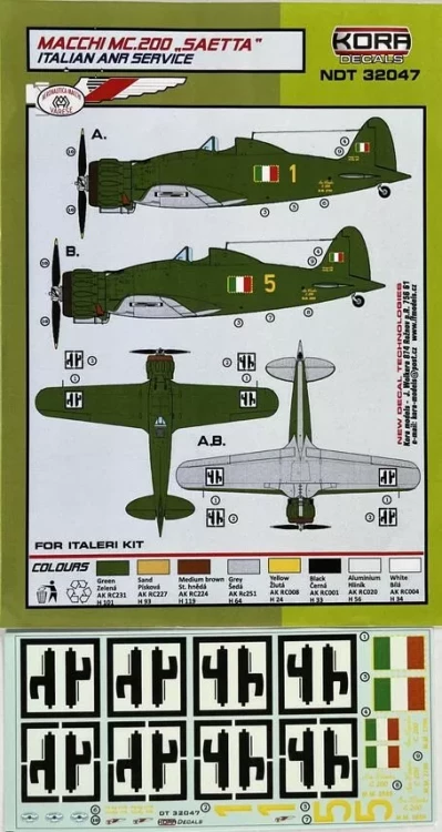 Kora Model NDT32047 Decals MC.200 Saetta Italian ANR Service 1/32