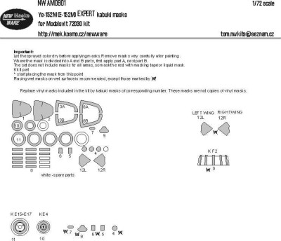 New Ware NWA-M0901 Mask Ye-152M (E-152M) EXPERT (MSVIT 72030) 1/72