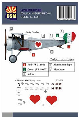 Copper State Models D32-006 Nieuport XVII, Serg. E. Luit personnal markings 1/32