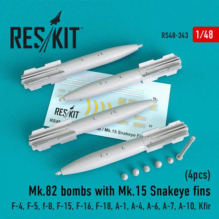 Reskit RS48-0343 Mk.82 bombs w/ Mk.15 Snakeye Fins (4 pcs.) 1/48