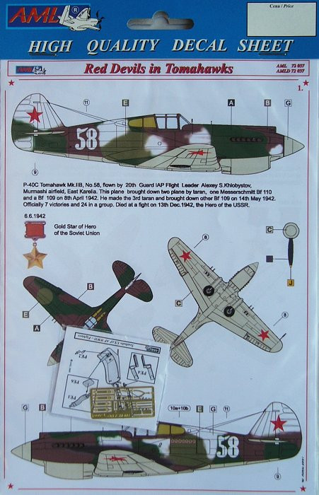 AML AMLD72037 Декали Curtiss P-40B 1/72