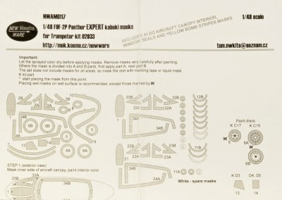 New Ware NWA-M0117 Mask F9F-2P Panther EXPERT (TRUMP 02833) 1/48