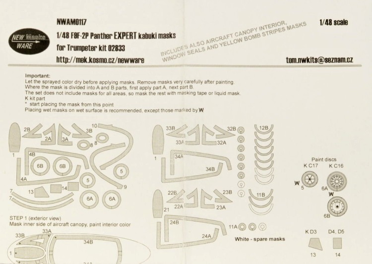 New Ware NWA-M0117 Mask F9F-2P Panther EXPERT (TRUMP 02833) 1/48