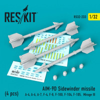 Reskit RS32-0233 AIM-9D Sidewinder missile (4 pcs) A-4, A-6, A-7, F-4, F-8, F-100, F-104, F-105, Mirage III Aademy, Revell, Trumpeter, Kitty Hawk, Tamiya, Hasegawa, Italeri 1/32