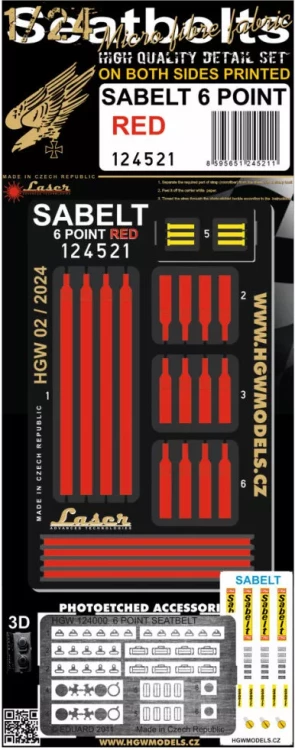 HGW 124521 Seatbelts Sabelt 6 point RED (laser) 1/24