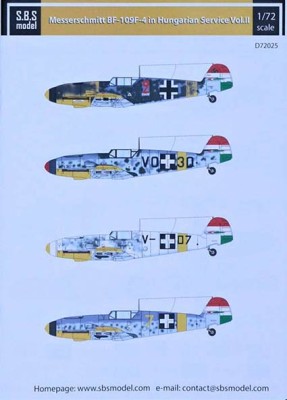 Sbs Model D72025 Декаль Bf-109F-4 in Hungarian Service Vol.II 1/72