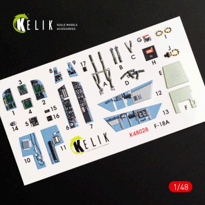 Reskit K48028 F/A-18A 'Hornet' interior 3D decals (KIN) 1/48