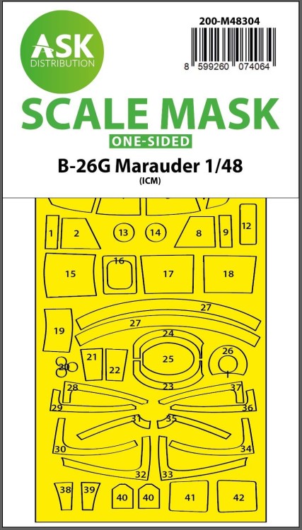 Art Scale 200-M48304 Martin B-26G Marauder canopy frame paint mask (outside only) 1/48