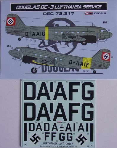 Kora Model DEC72317 Douglas DC-3 Lufthansa (ESCI/REV) декали декали 1/72