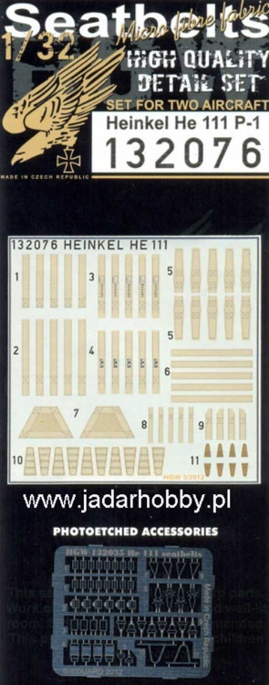 HGW 132076 Heinkel He 111 P-1. Seatbelts. 1/32