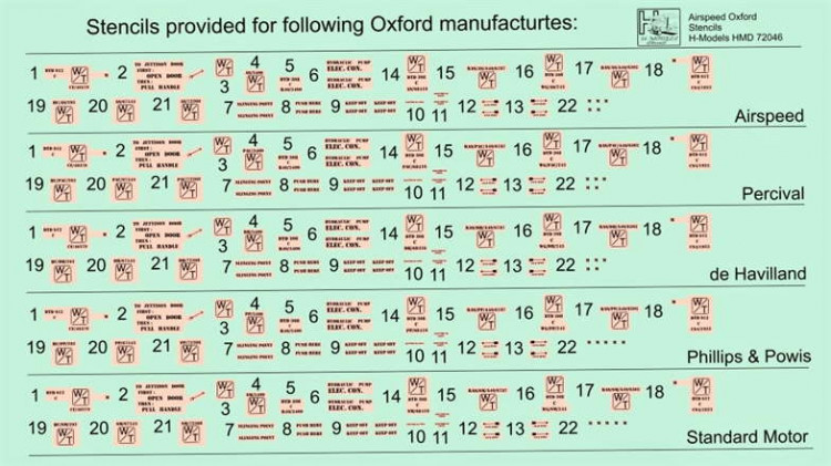 HM Decals HMD-72046 1/72 Stencils Airspeed Oxford (for 5 aircraft)
