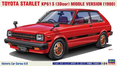 Hasegawa 21163 Автомобиль TOYOTA STARLET KP61 S (3-дверный) MIDDLE VERSION (1980), второе поколение 1-й рестайлинг 1/24