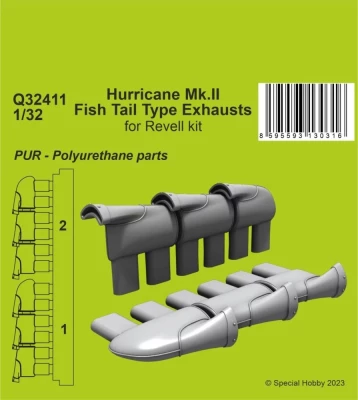 CMK Q32411 Hurricane Mk.II Fish Tail Type Exhausts (REV) 1/32