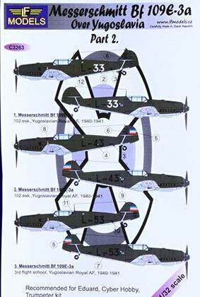 Lf Model C3263 Decals Bf 109E3a o.Yugoslavia (EDU,TRUMP) II. 1/32