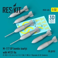 Reskit RS32-434 M-117 GP bombs (early) w/ M131 fin (6 pcs.) 1/32