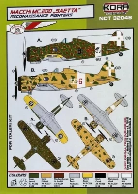 Kora Model NDT32048 Decals MC.200 Saetta Reconaissance Fighters 1/32
