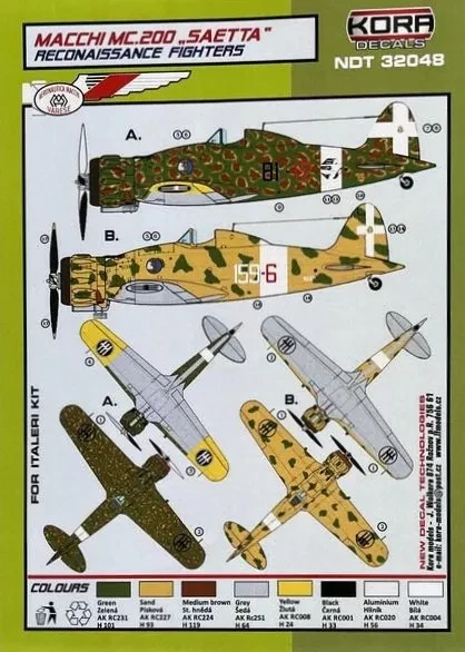 Kora Model NDT32048 Decals MC.200 Saetta Reconaissance Fighters 1/32