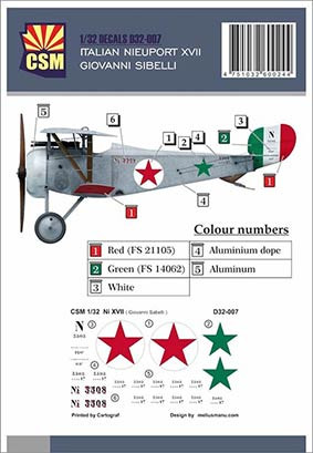 Copper State Models D32-007 Nieuport XVII, Giovanni Sabelli personnal markings 1/32