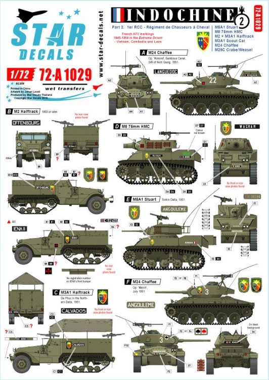 Star Decals 72-A1029 Indochine # 2 1er RCC - Regiment de Chasseurs a Cheval 1/72