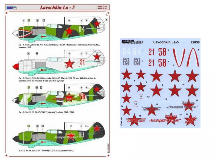 AML AMLD72038 Декали Lavochkin La-5 1/72