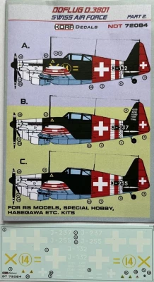 Kora Model NDT72084 Decals Doflug D.3801 Swiss Air Force Part 2 1/72