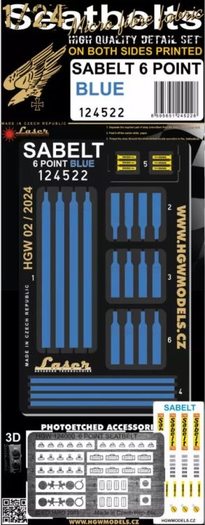 HGW 124522 Seatbelts Sabelt 6 point BLUE (laser) 1/24
