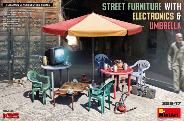 Miniart 35647 Street Furniture with Electronics & Umbrella 1/35