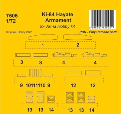 CMK 7505 Ki-84 Hayate Armament set (ARMA H.) 1/72