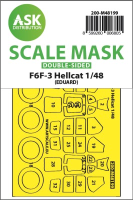Art Scale 200-M48199 Grumman F6F-3 Hellcat wheels and canopy frame paint mask (inside and outside) 1/48