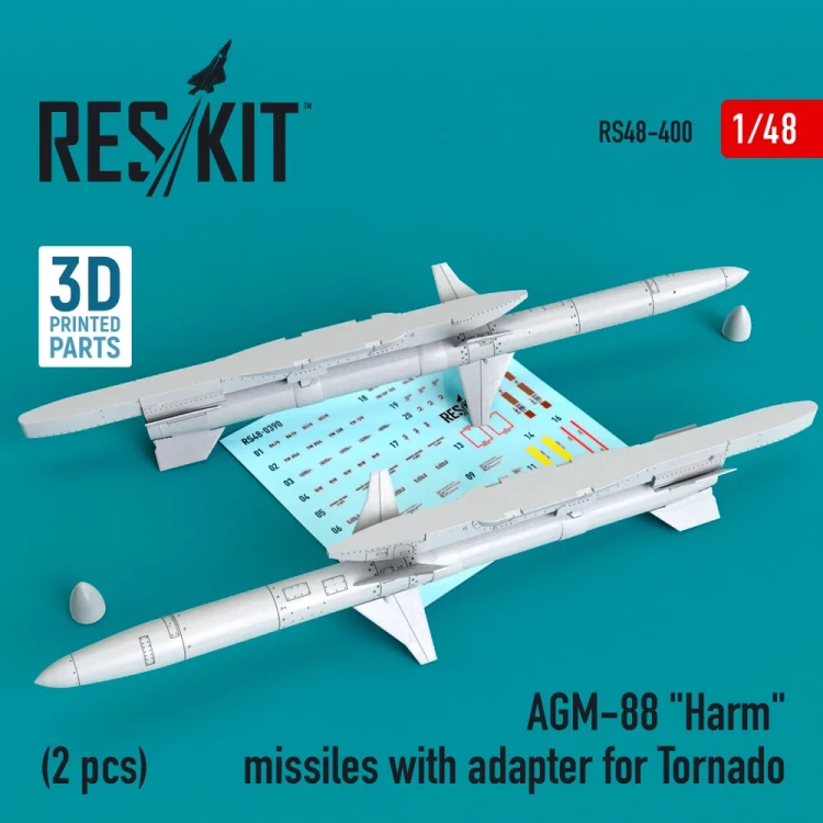Reskit RS48-400 AGM-88 'Harm' missiles w/ adapter for Tornado 1/48