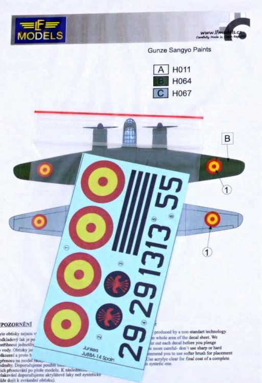 Lf Model C72265 Junkers Ju 88A-14 over Spain (HAS) декали 1/72