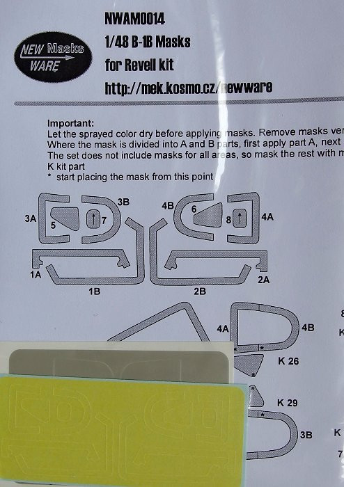 New Ware NWA-M0014 1/48 Masks for B-1B (REV)