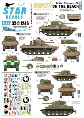 Star Decals 35-C1246 British Shermans on the beach.75th D-Day Special. Sherman Mk.II DD and Mk.V DD (Duplex Drive).Sherwood Rangers Yeomanry, 13th/18th Hussars 1/35