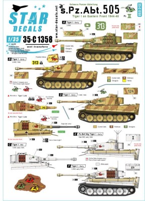 Star Decals 35-C1358 s.Pz.Abt. 505 1943-44. Tiger I on Eastern front 1944-45. Early and mid production Tiger I and Befehls-Tiger 1/35