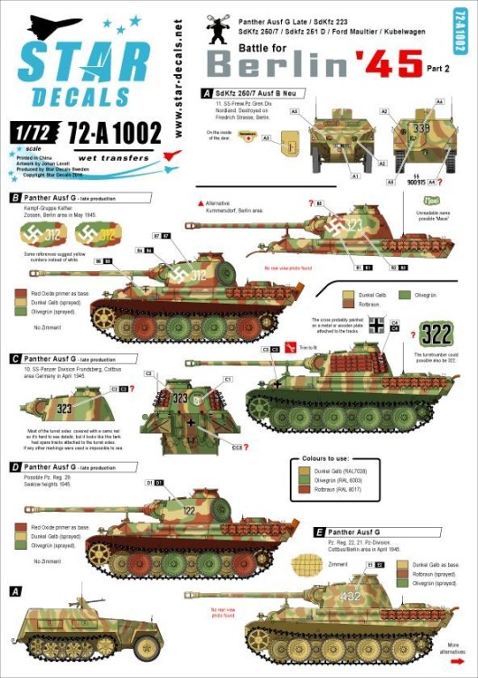 Star Decals 72-A1002 Battle for Berlin 45 # 2. SS-Nordland and Pz.Kpfw.V Panthers 1/72