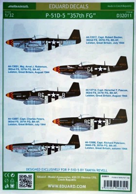Eduard D32011 Decals P-51D-5 &quot;357th FG&quot; (TAM/REV) 1/32