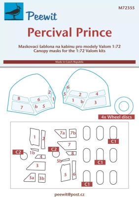Peewit M72355 Canopy mask Percival Prince (VALOM) 1/72
