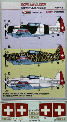 Kora Model NDT72085 Decals Doflug D.3801 Swiss Air Force Part 3 1/72