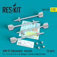 Reskit RS32-0235 AIM-9J Sidewinder missile (4 pcs) F-4, F-5, F-16, F-15, F-14, Mirage F.1, Harrier, Mirage III, Hawk Aademy, Revell, Trumpeter, Kitty Hawk, Tamiya, Hasegawa, Italeri 1/32