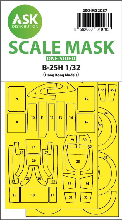 Art Scale 200-M32087 North-American B-25H Mitchell canopy frame paint masks (outside only) 1/32