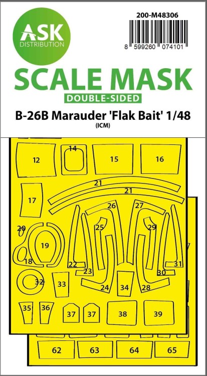Art Scale 200-M48306 Martin B-26B Marauder "Flak Bait" canopy frame paint mask (inside and outside) 1/48