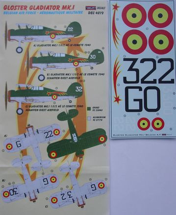 Kora Model DEC4819 Gl.Gladiator Mk.I (Belgian Air Force) декали 1/48
