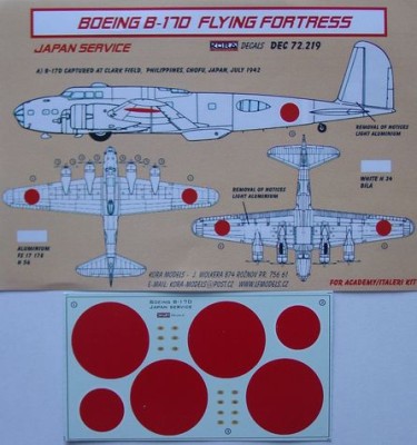 Kora Model DEC72219 Boeing B-17D Japanese service декали декали 1/72