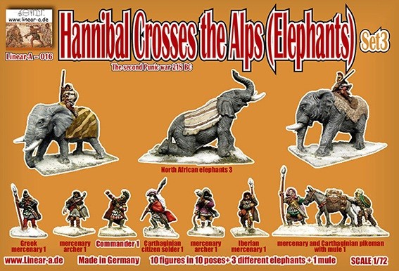 Linear-A LA016 Hannibal Crosses The Alps Set 3 (Elephants) 1/72