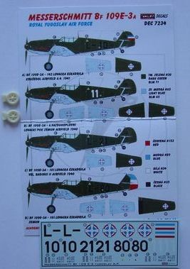 Kora Model DEC7234 Bf 109E-3A (Royal Yugoslav AF) декали декали 1/72