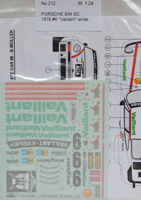 Reji Model 212 Porsche 934 SC #6 VAILLANT white - 1976 1/24